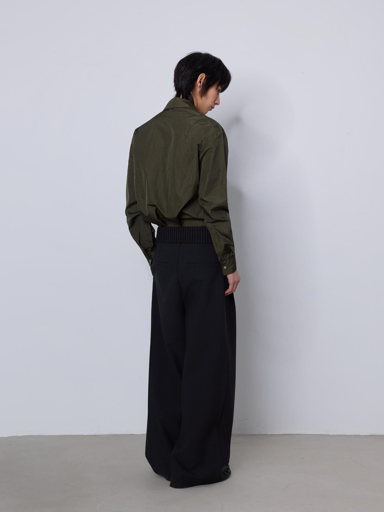 4JUNKS 3D Tailored Patchwork Cleanfit Casual Charcoal Stripe Microstretch Straight Pants