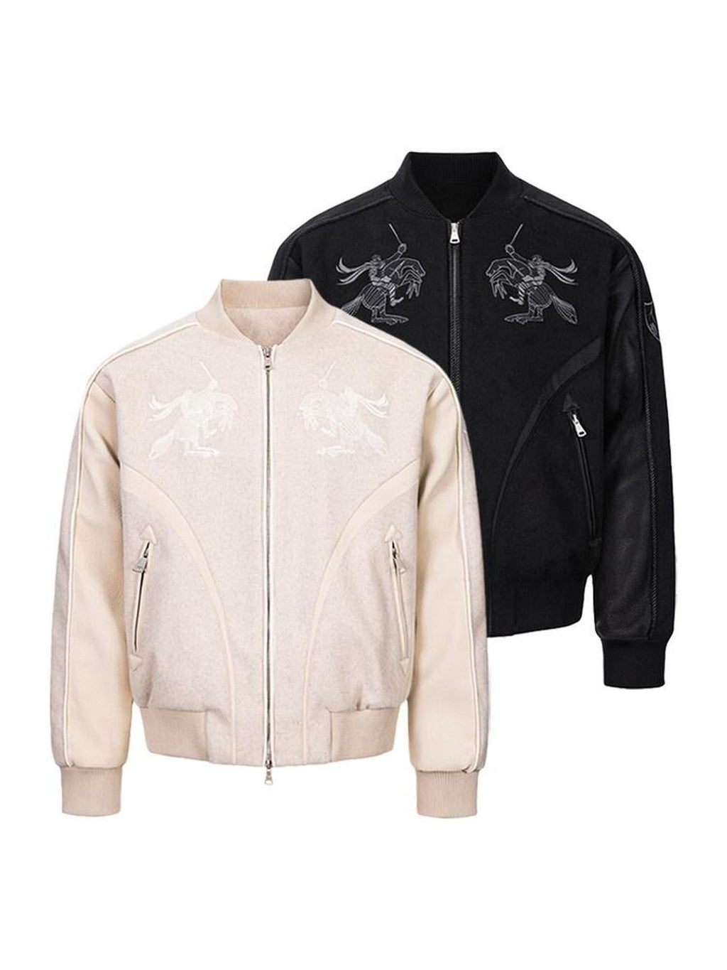 CATSSTAC Embroidered Loose Fit Casual Unisex Everyday Zipper Round Neck Jackets