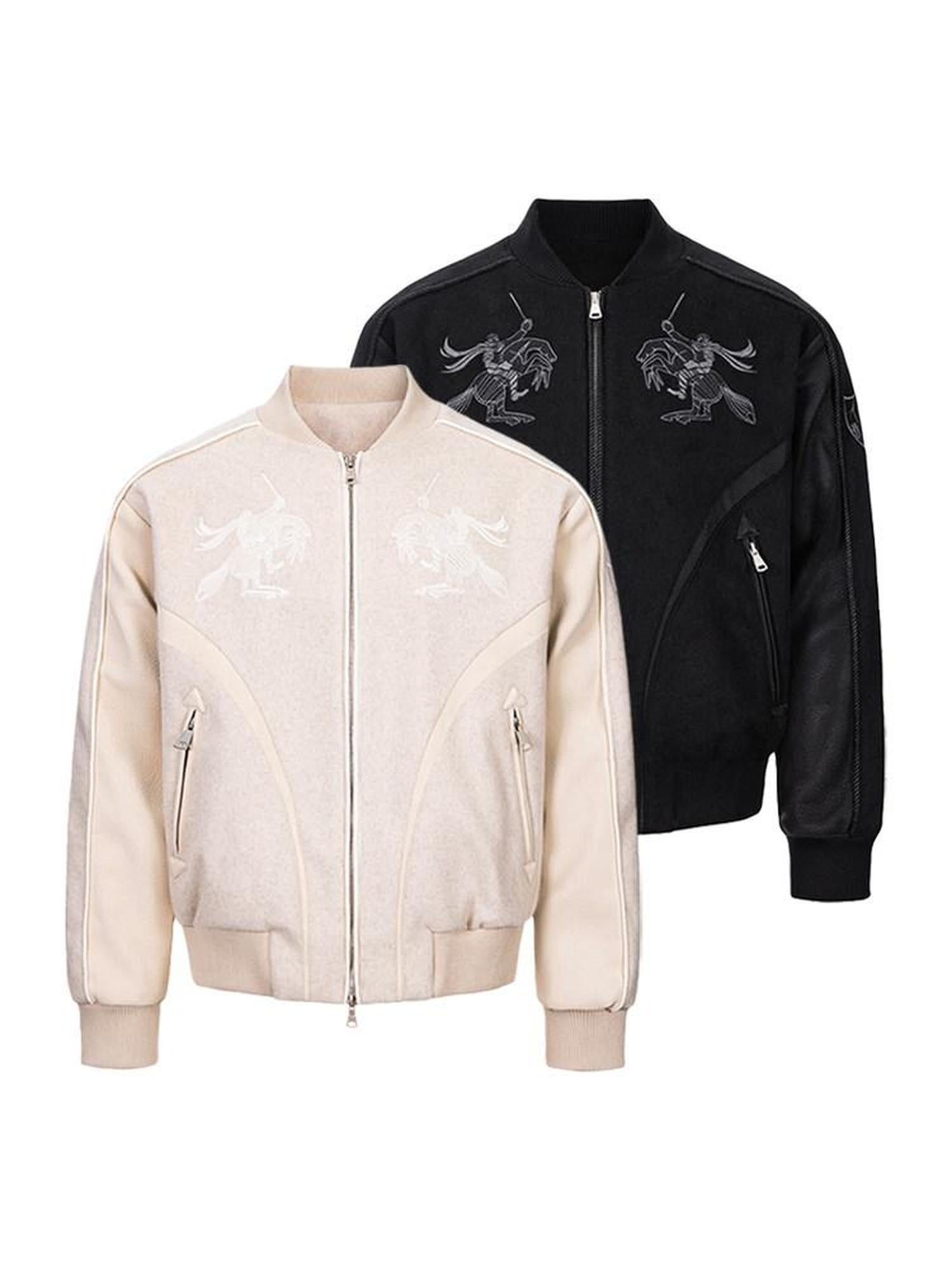 CATSSTAC Embroidered Loose Fit Casual Unisex Everyday Zipper Round Neck Jackets