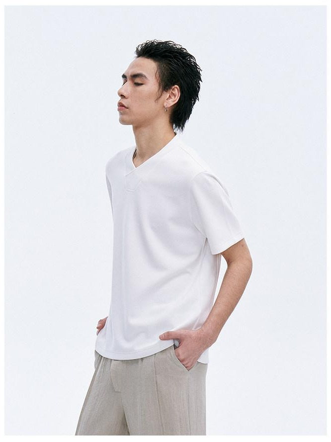 CATSSTAC Lightweight V-neck Loose Fit Trendy Youth Daily Solid Short Sleeve T-Shirts