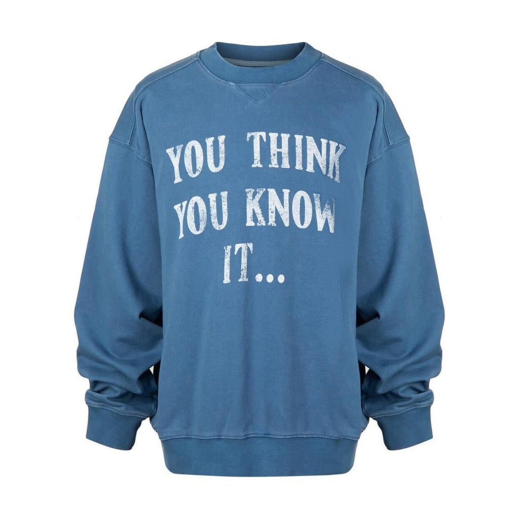 Cotton Terry Printed Loose Fit Drop Shoulder Casual Men Blue Crew Sweatshirts main image