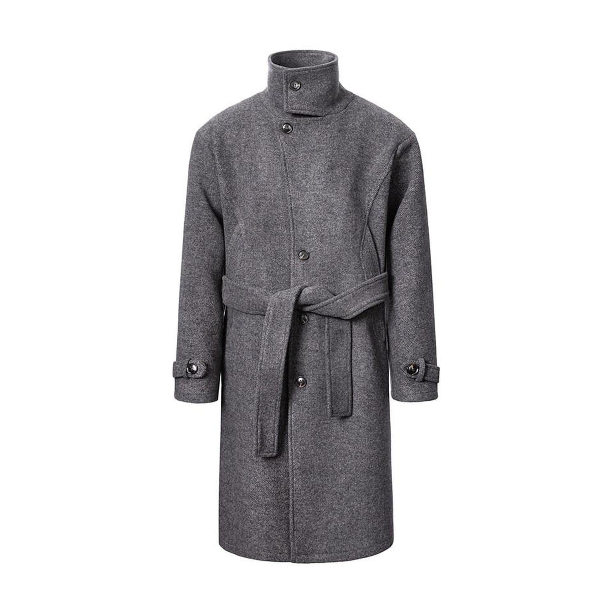 Cozy Longline Relaxed Fit Stand Collar Gray Brown Wool Coats main image