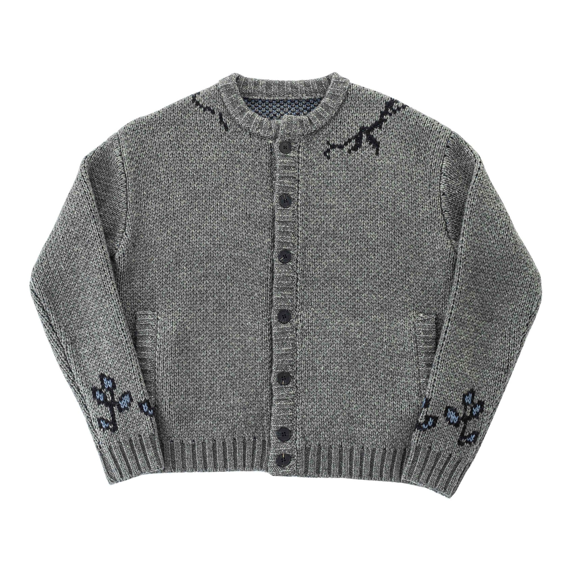 Cozy Thick Loose Fit Iris Embroidered Jacquard Men Casual Button Knit Cardigans main image
