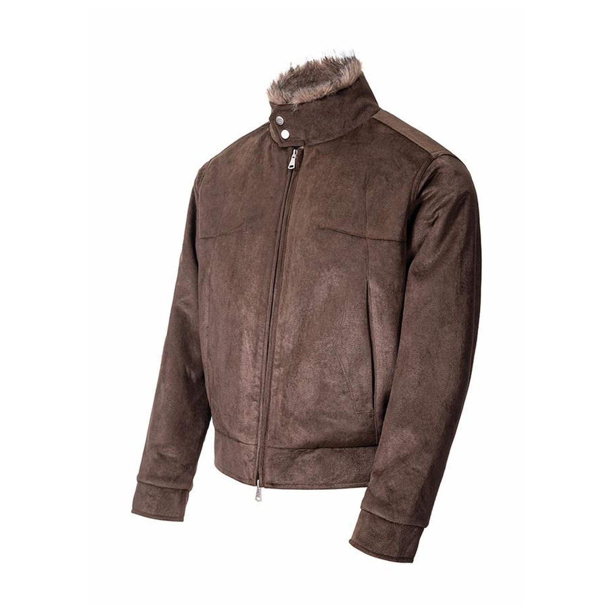 Cozy Thick Suede Oversized Knit Stand Collar Unisex Chestnut Leather Jackets main image