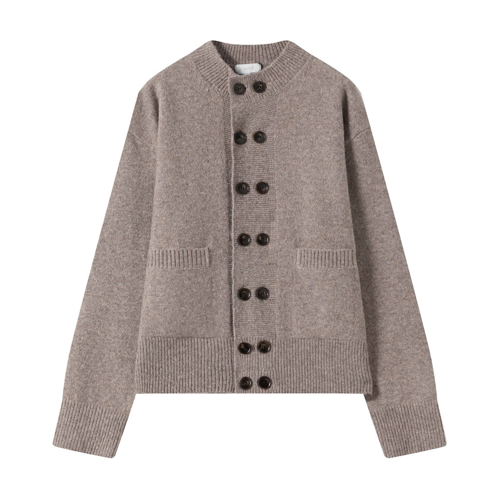 Cozy Wool Double Breasted Loose Fit Short Half Collar Unisex Daily Cardigans main image