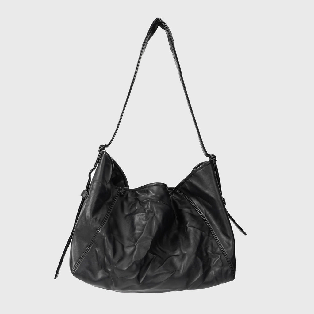 4JUNKS_Ruched_Soft_Pu_Korean_Style_Casual_Youth_Single_Strap_Zip_Black_Crossbody_Bags_MISSTT