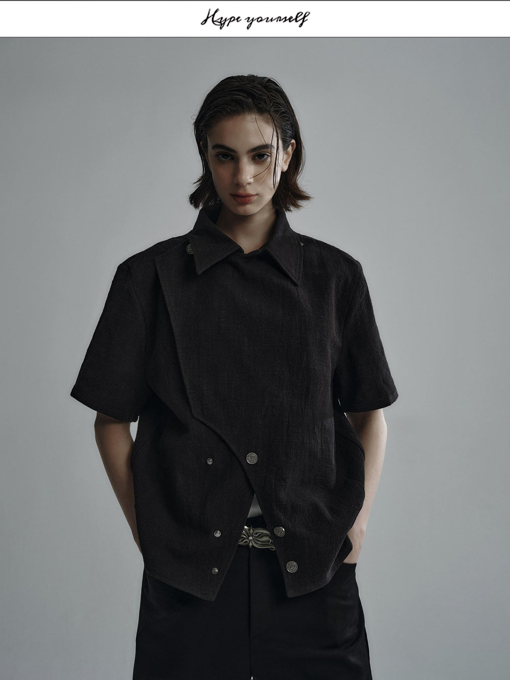 Hypeyourself Breathable Linen Cotton Blend Loose Fit Short Sleeve Open Front Unisex Shirts