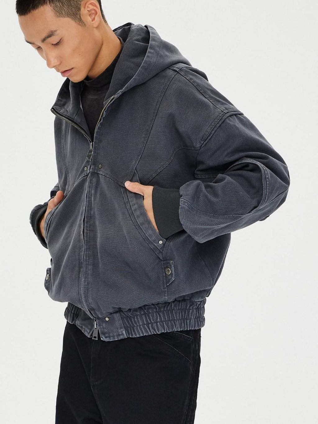 CATSSTAC Pure Cotton Ribbed Hooded Loose Fit Unisex Commute Embroidered Cropped Jackets