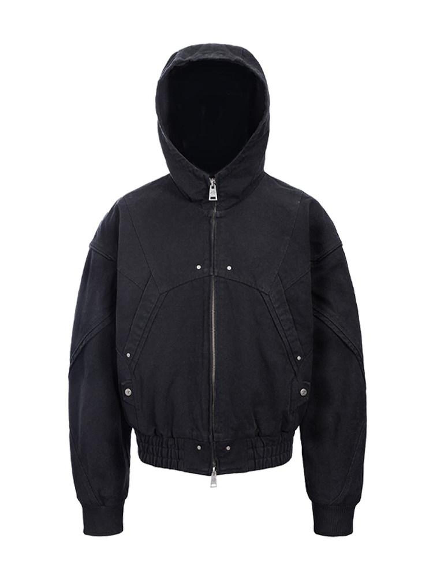 CATSSTAC Pure Cotton Ribbed Hooded Loose Fit Unisex Commute Embroidered Cropped Jackets