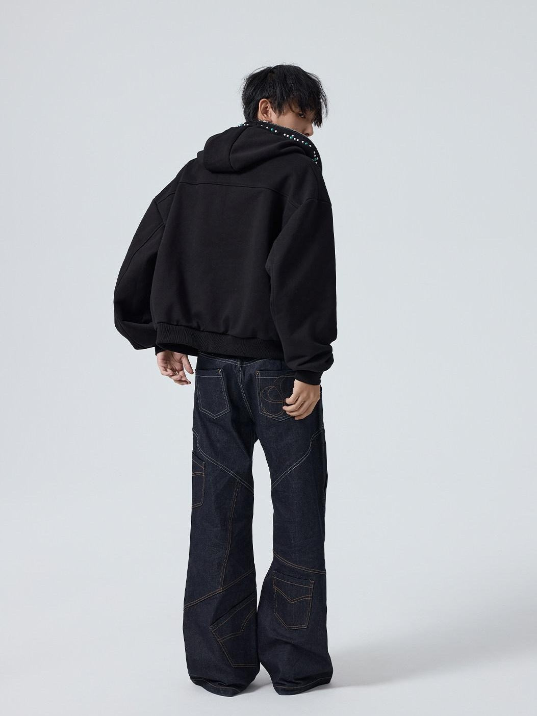 4JUNKS Wrinkle Free Breathable Relaxed Straight Midrise Casual Raw Denim Straight Pants
