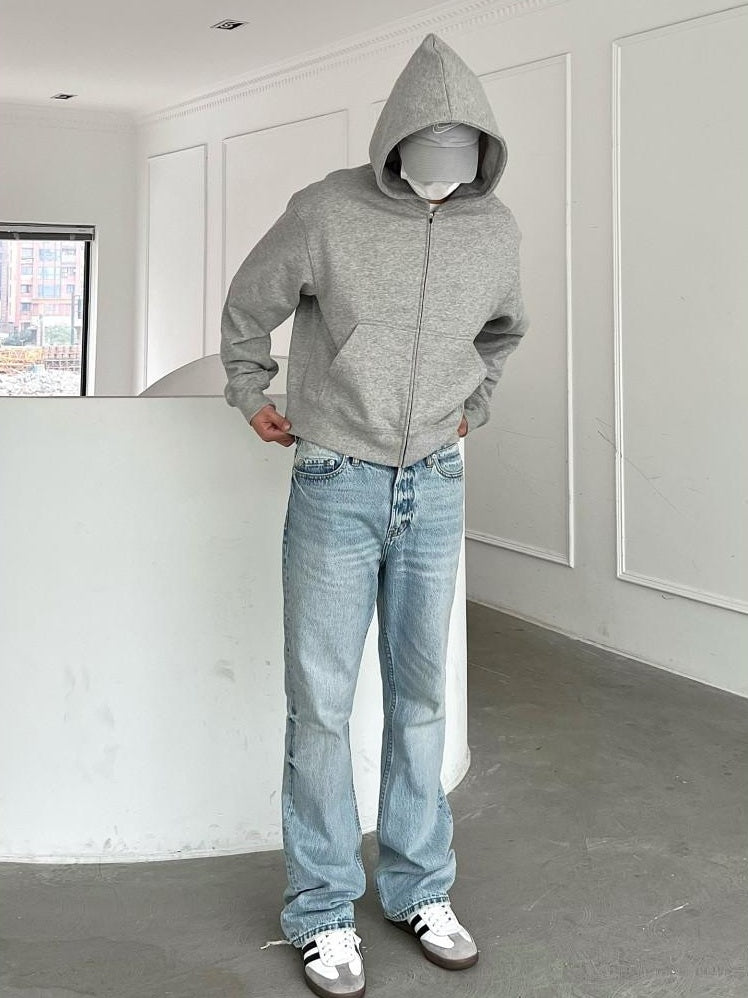 VLABMADE Thick Brushed Cotton Loose Cropped Hooded Patch Pockets Women Zip Hoodies