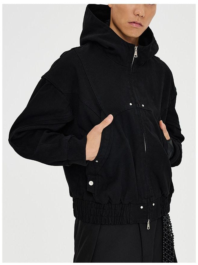 CATSSTAC Pure Cotton Ribbed Hooded Loose Fit Unisex Commute Embroidered Cropped Jackets