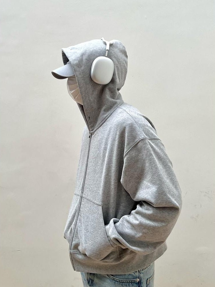 VLABMADE Thick Brushed Cotton Loose Cropped Hooded Patch Pockets Women Zip Hoodies