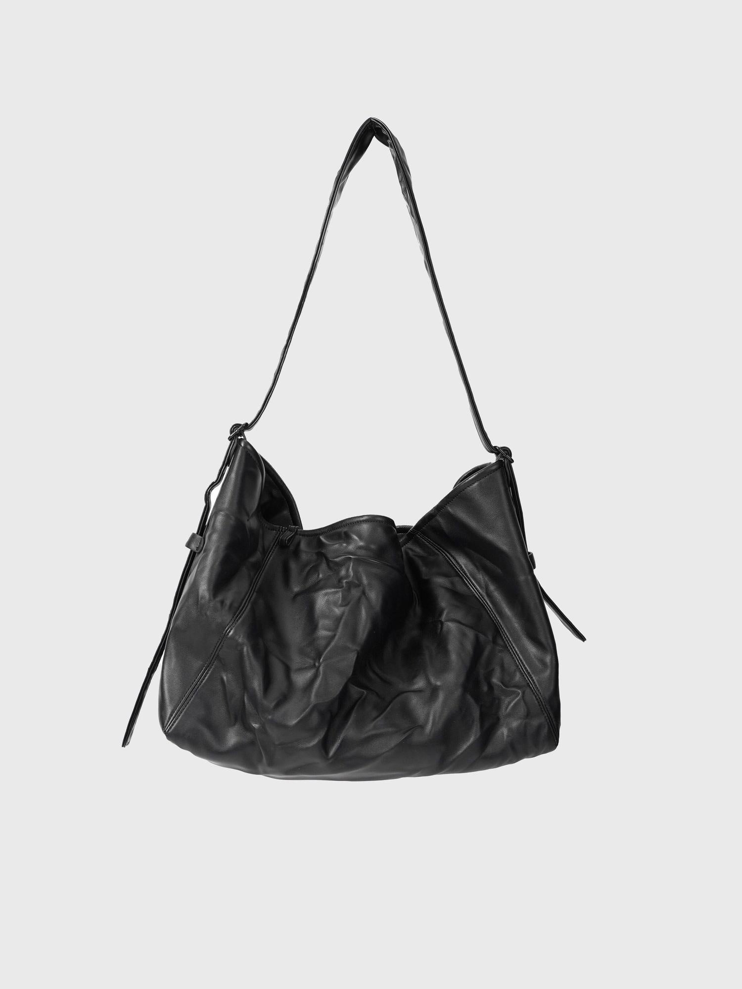 4JUNKS Ruched Soft Pu Korean Style Casual Youth Single Strap Zip Black Crossbody Bags