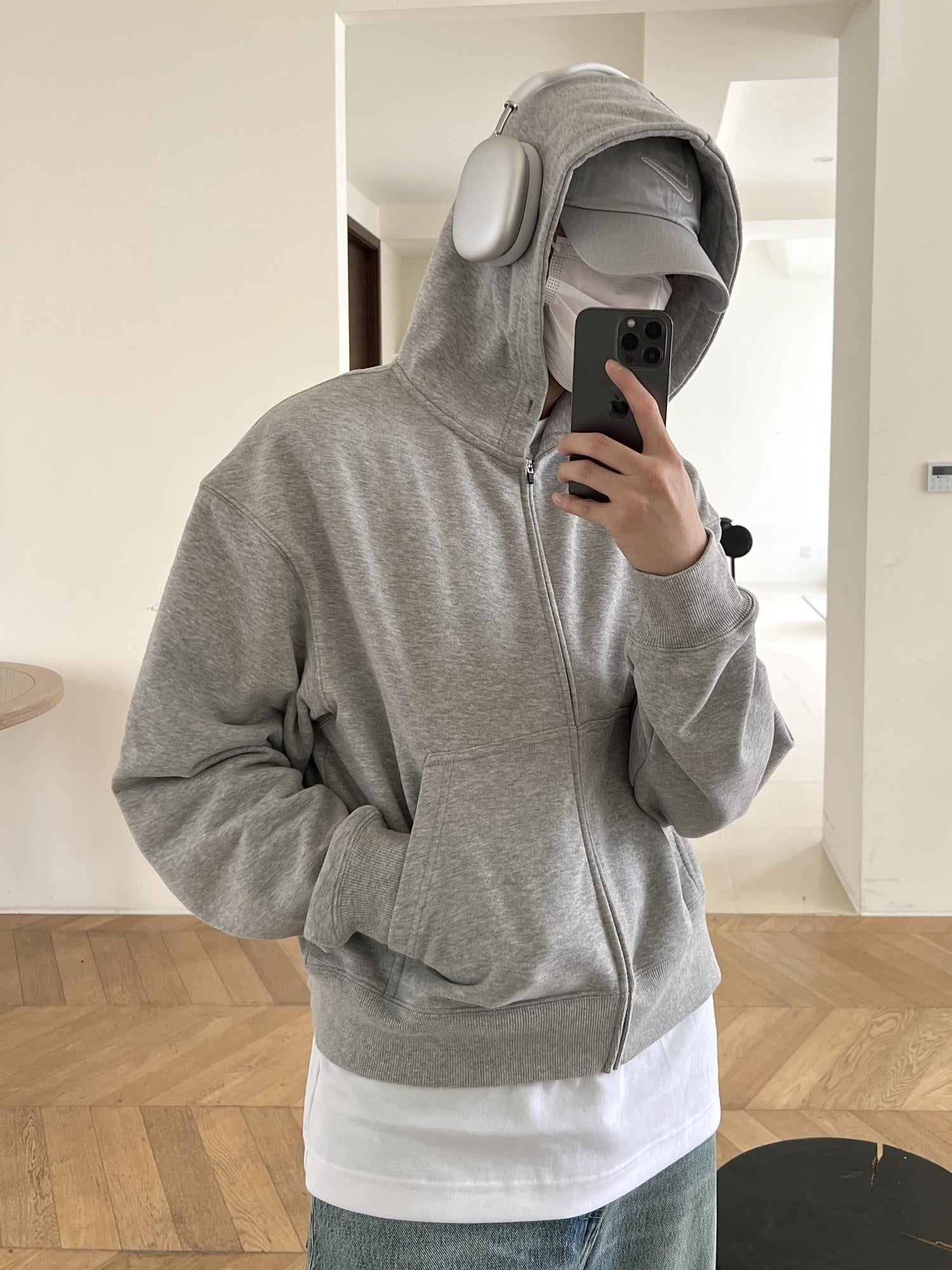 VLABMADE Thick Brushed Cotton Loose Cropped Hooded Patch Pockets Women Zip Hoodies