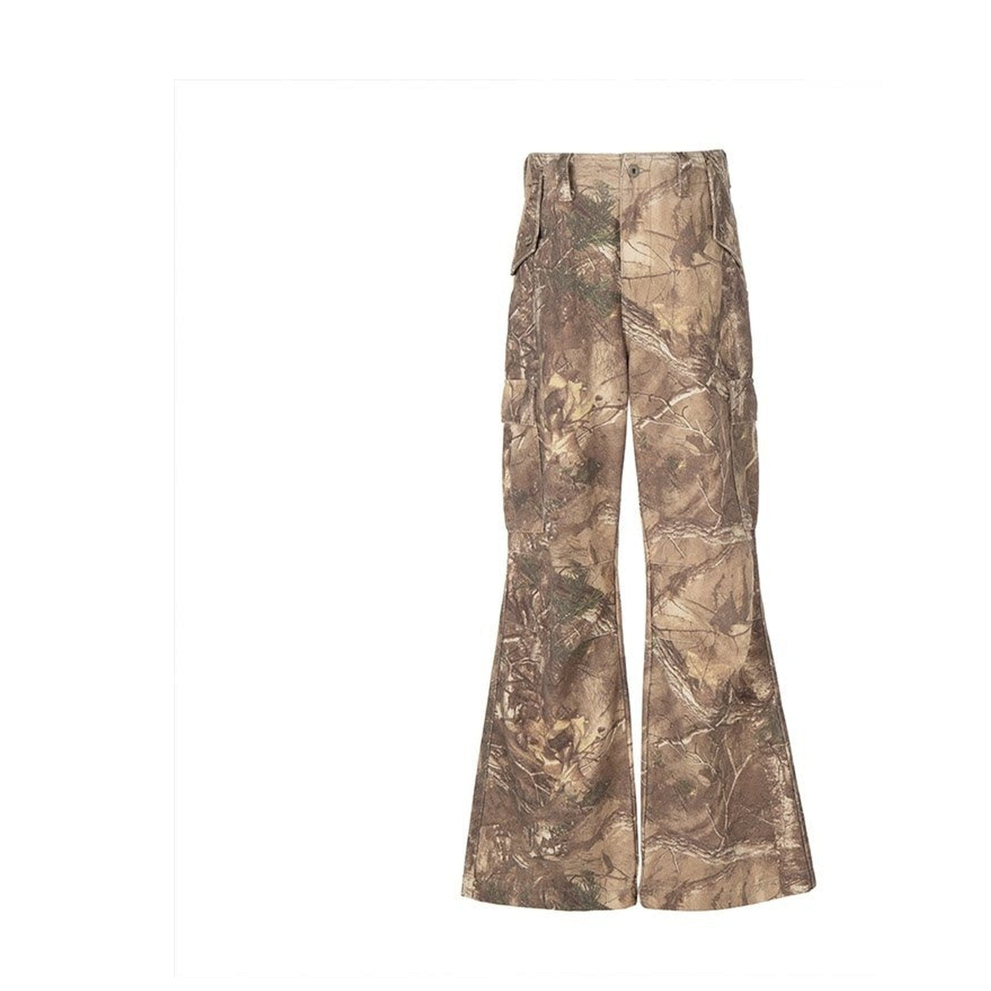 Distressed Loose Midrise Zipper Pocket Cotton Brown Camo Classic Cargo Pants main image
