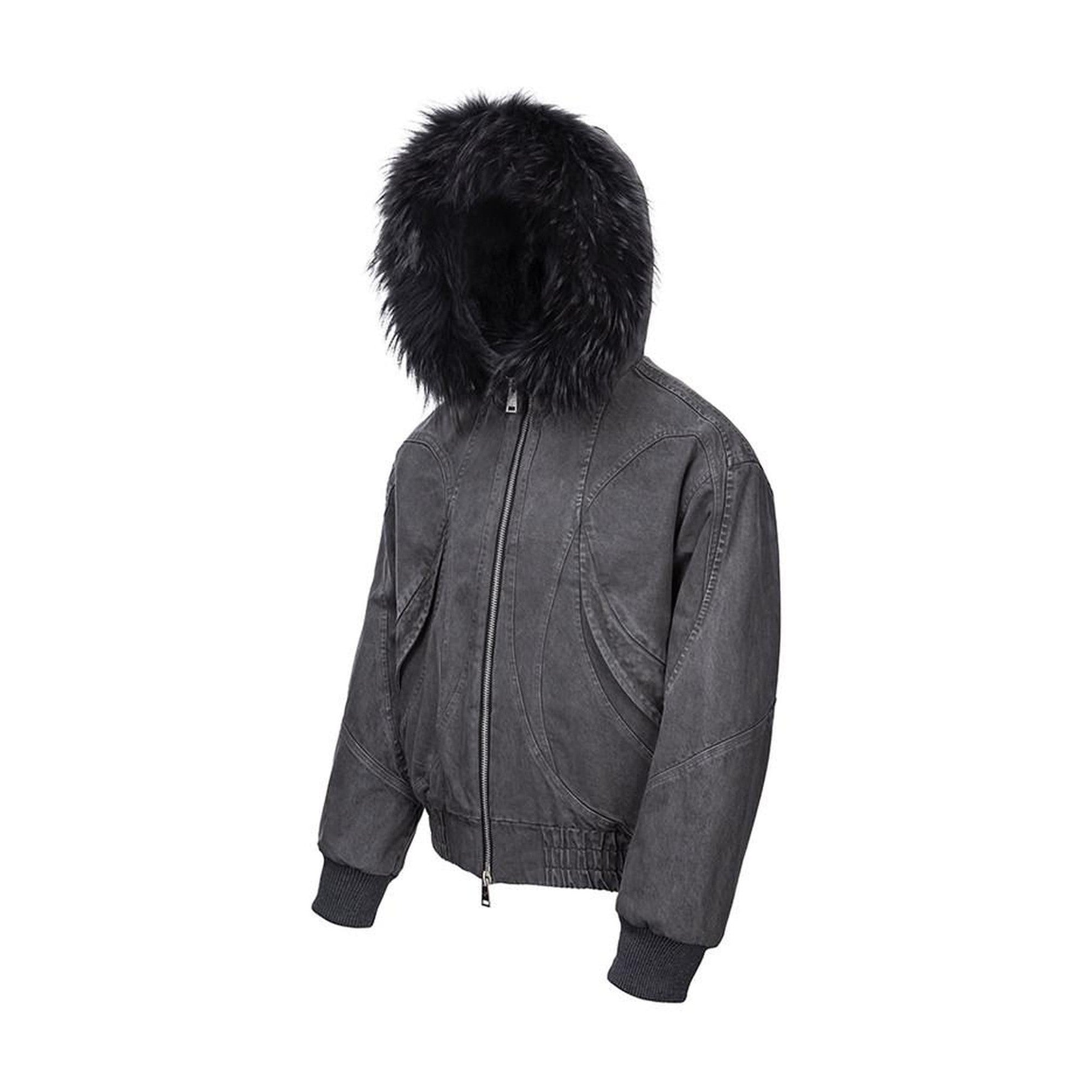 Distressed Oversized Hooded Vintage Unisex Dark Gray Zippered Jackets main image