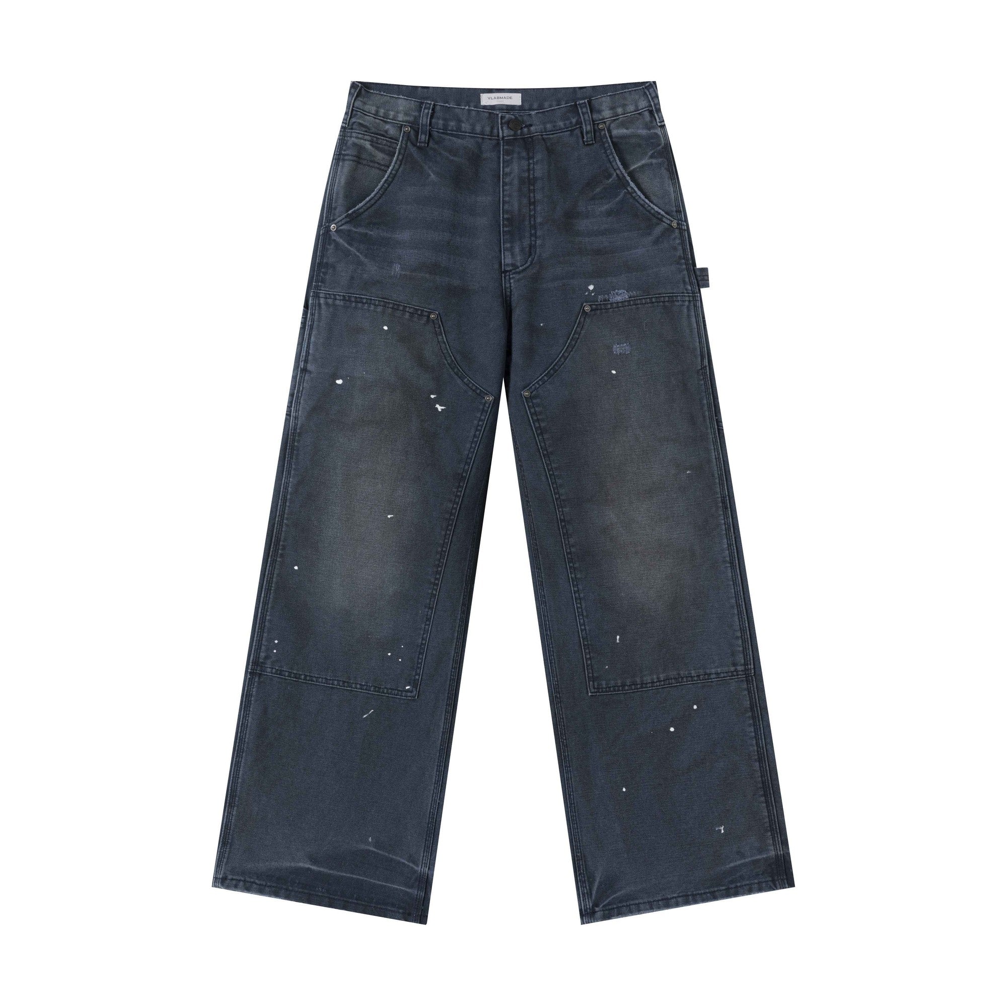 Distressed Patchwork Cotton Relaxed Straight Unisex Wide Cargo Pants main image