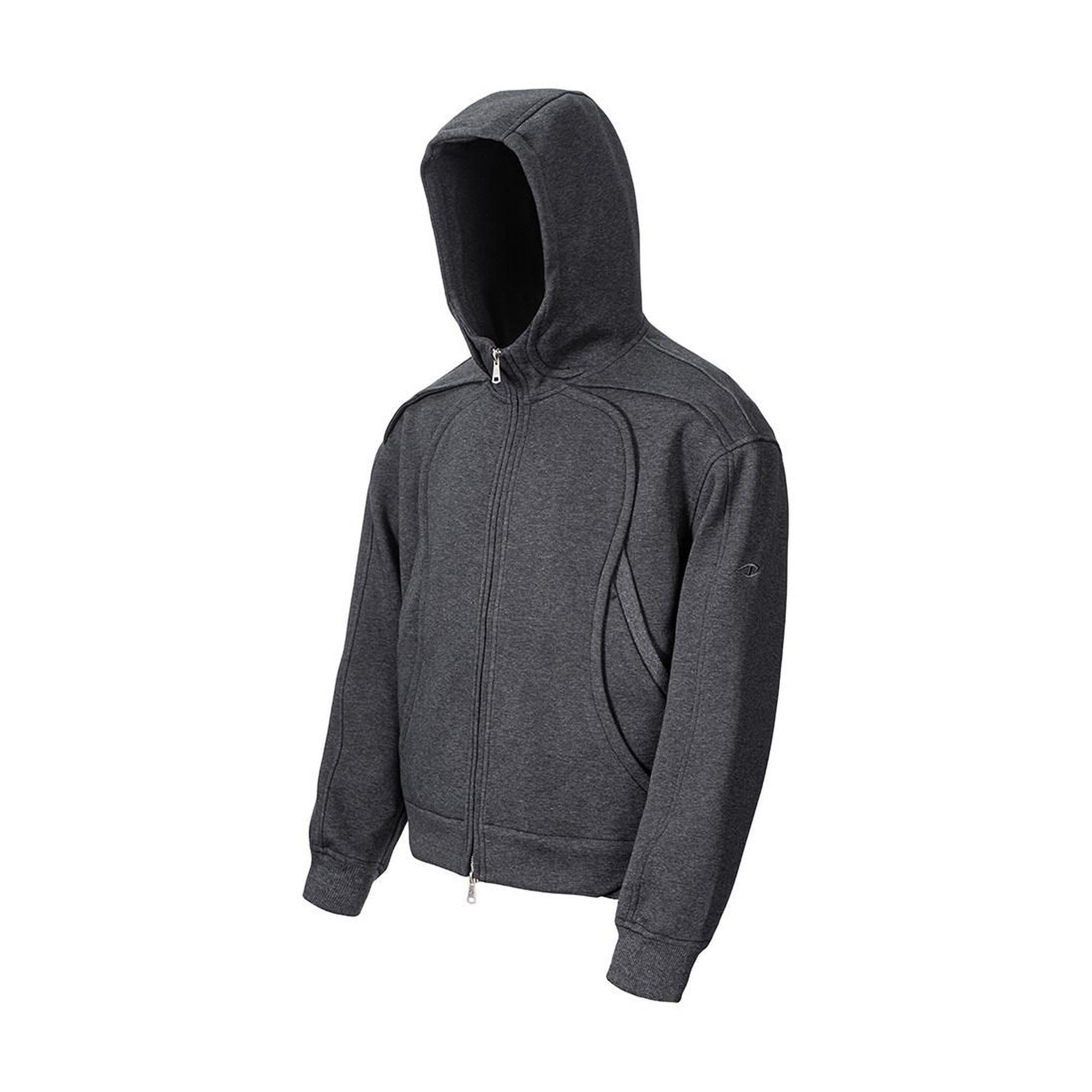 Double Zipper Minimalist Hooded Regular Fit Unisex Dark Gray Hoodie main image