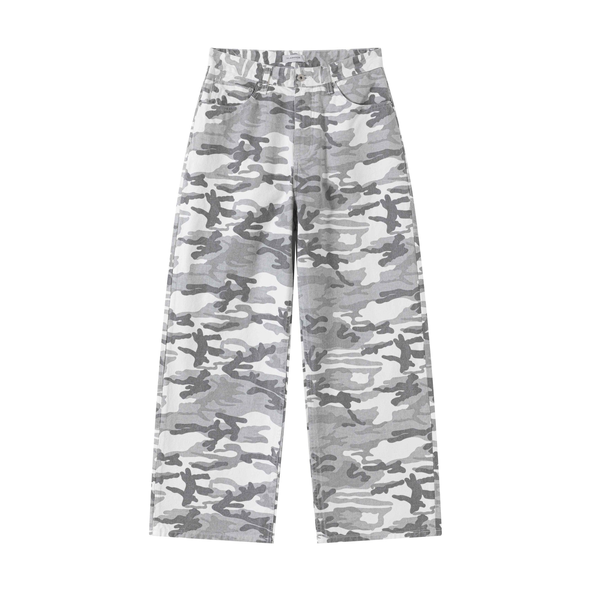 Durable Cotton White Camo Washed Oversized Midrise Pockets Street Wide-Leg Jeans main image