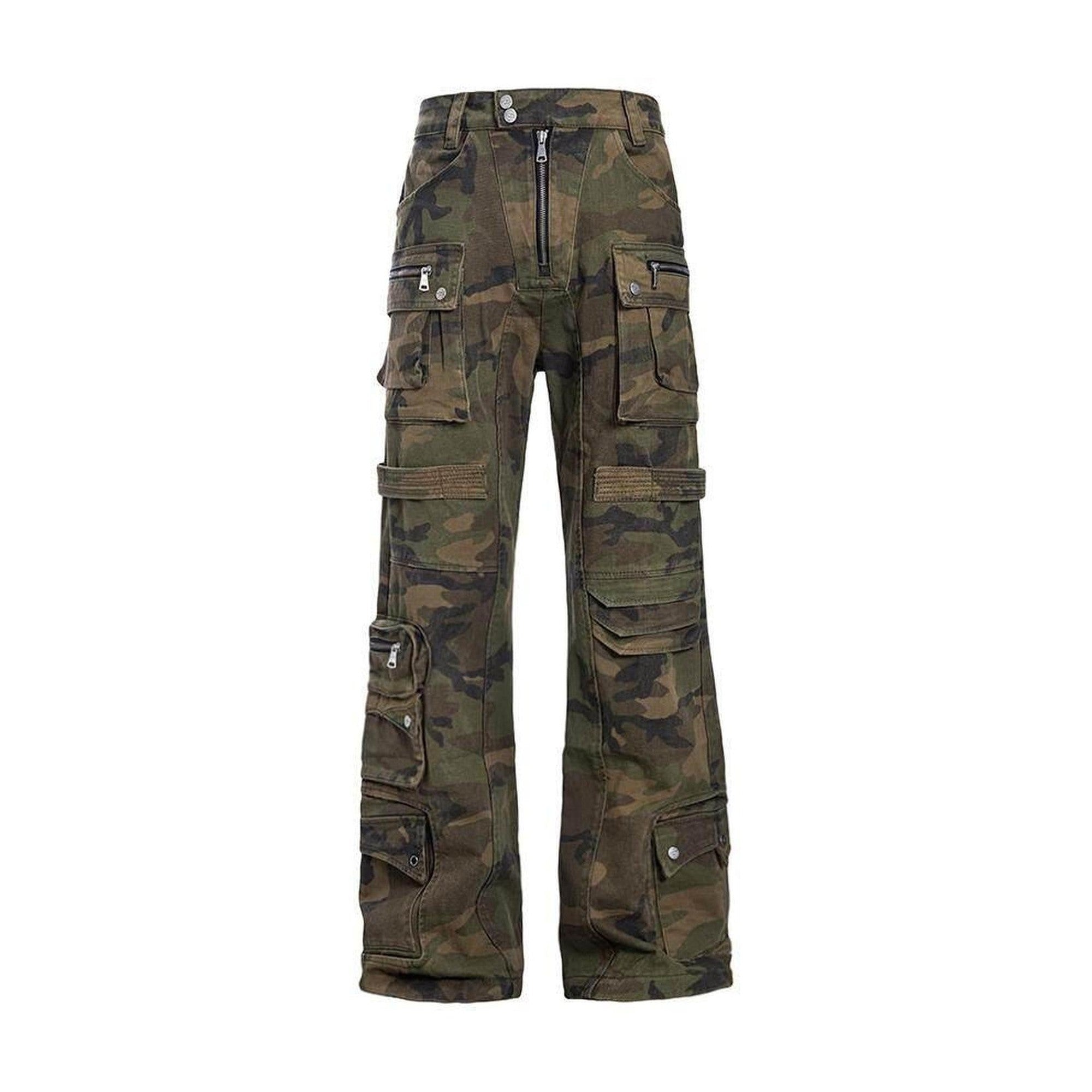 Durable Multi Pocket Relaxed Fit Youthful Camo Utility Cargo Pants main image