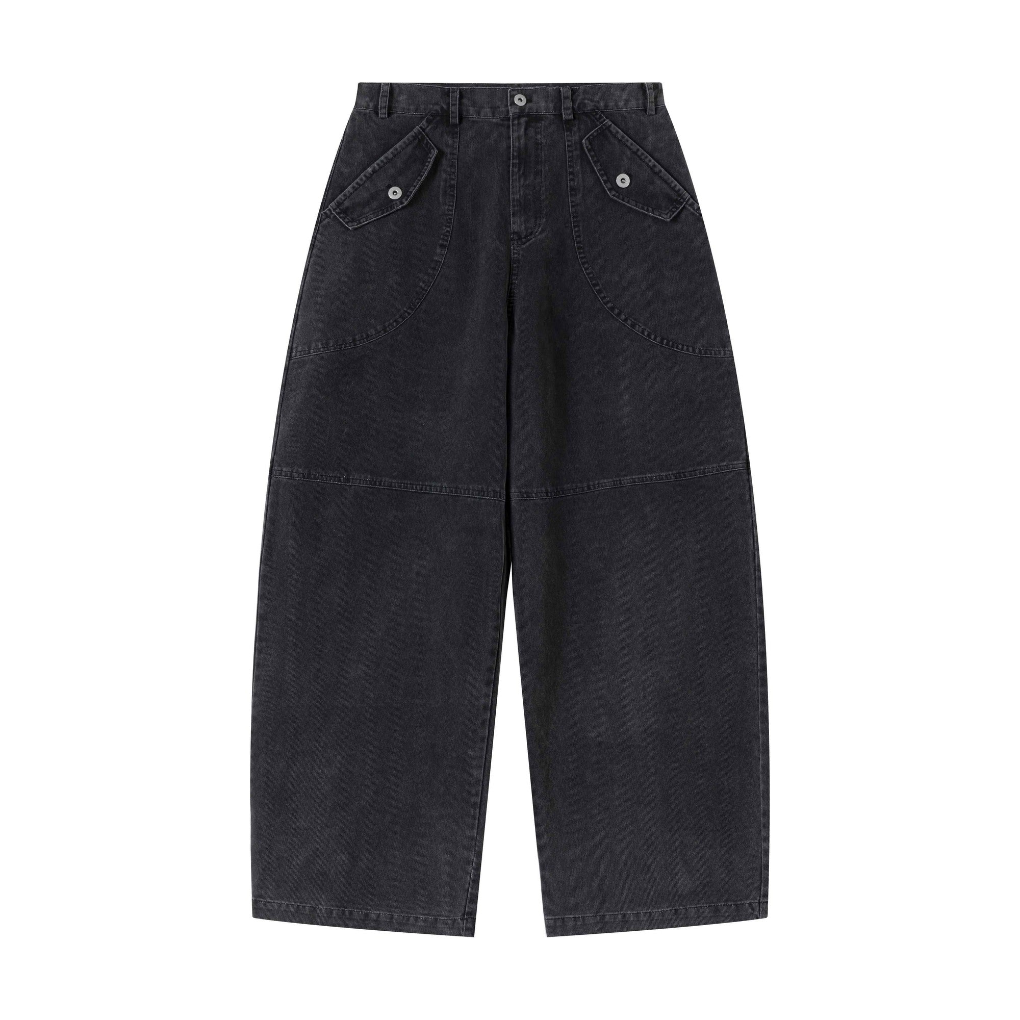 Durable Washed Distressed Utility Midrise Unisex Cotton Topstitch Wide-Leg Jeans main image