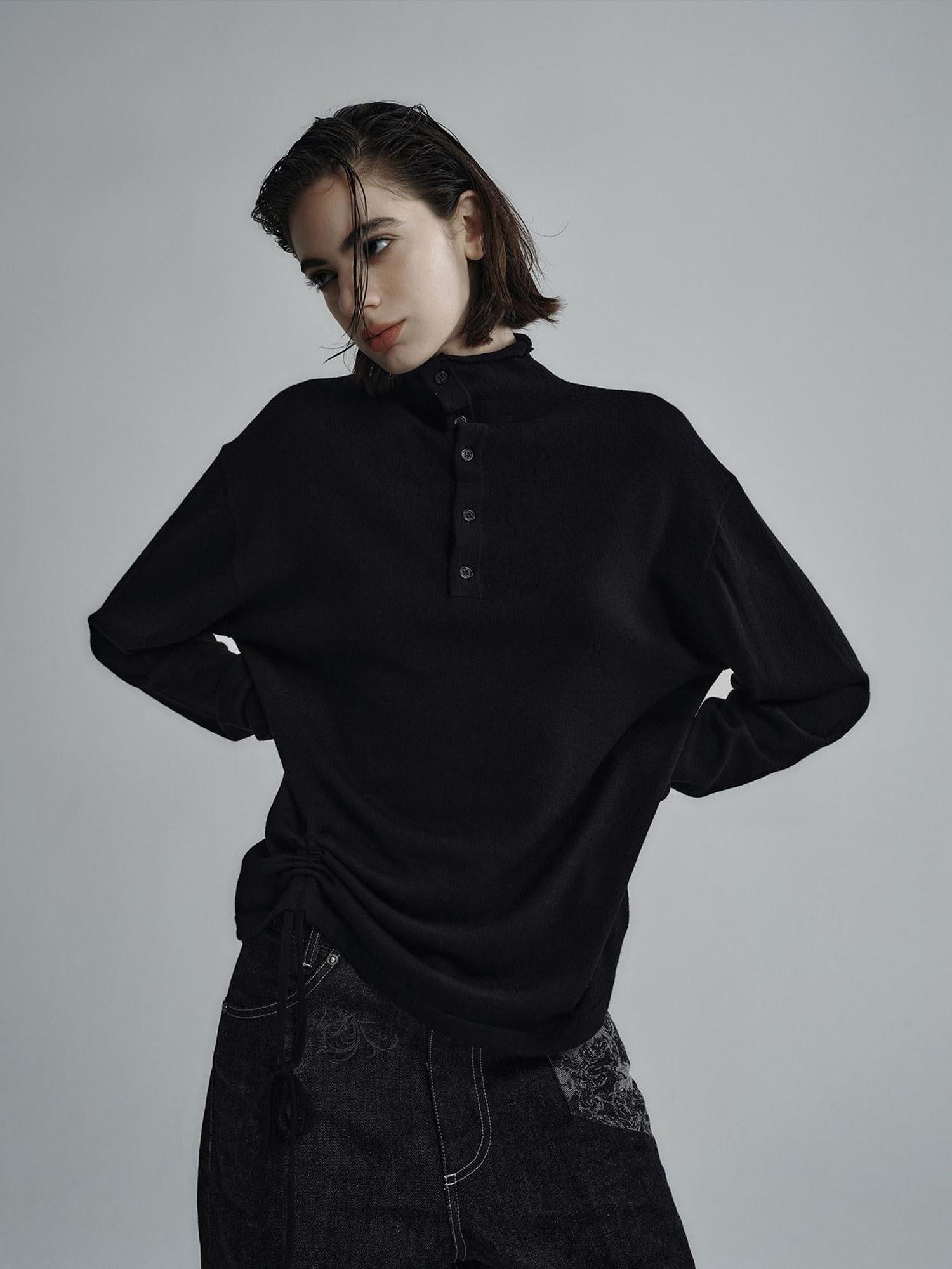 Hypeyourself Soft Wool Embroidered Oversized Casual Unisex Campus Halfneck Knit Sweaters