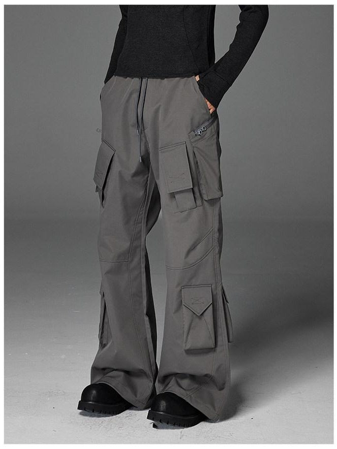 CATSSTAC Comfortable Relaxed Straight Wide Leg Casual Daily Youth Black Gray Shell Pants