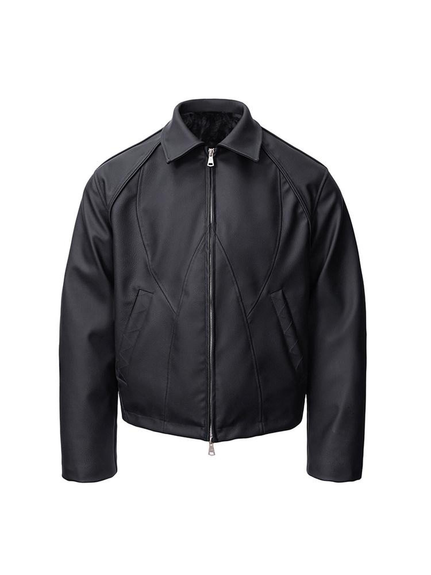 CATSSTAC Oversized Mountain Embossed Lapel Zip Casual Unisex Thick Leather Jackets