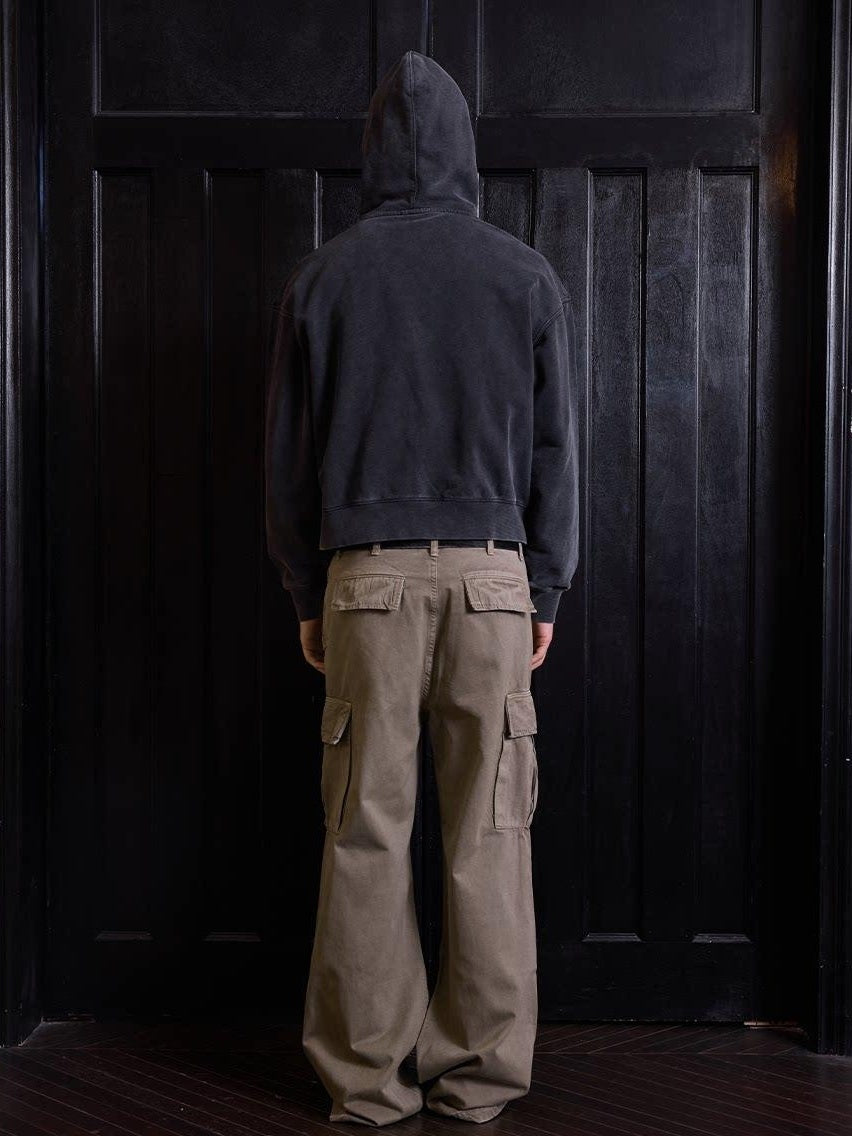 VLABMADE 100% Cotton Loose Straight Zipper Distressed Khaki Casual Classic Cargo Pants