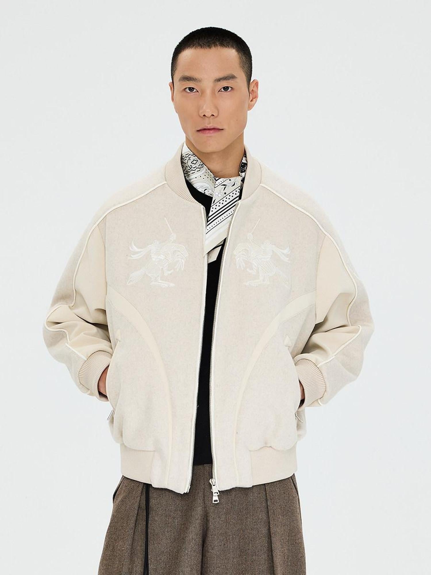 CATSSTAC Embroidered Loose Fit Casual Unisex Everyday Zipper Round Neck Jackets