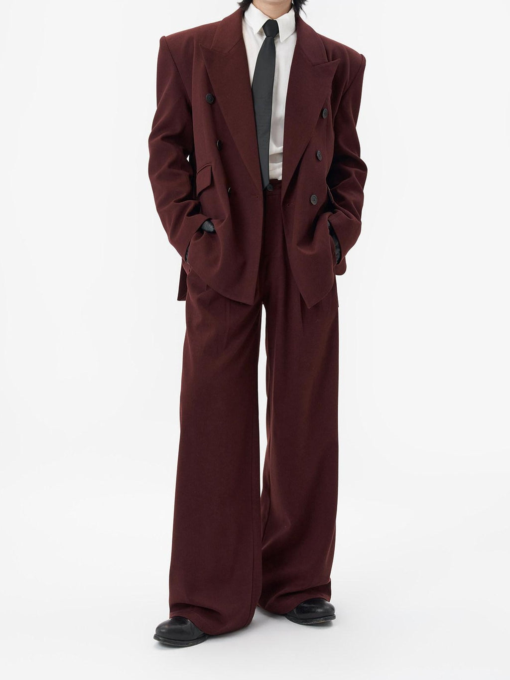 BALITONE No Iron Straight Cut Mid Rise Dark Wine Polyester Straight-Leg Casual Trousers