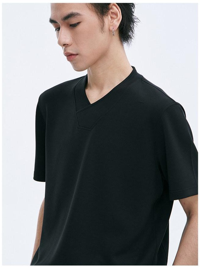 CATSSTAC Lightweight V-neck Loose Fit Trendy Youth Daily Solid Short Sleeve T-Shirts