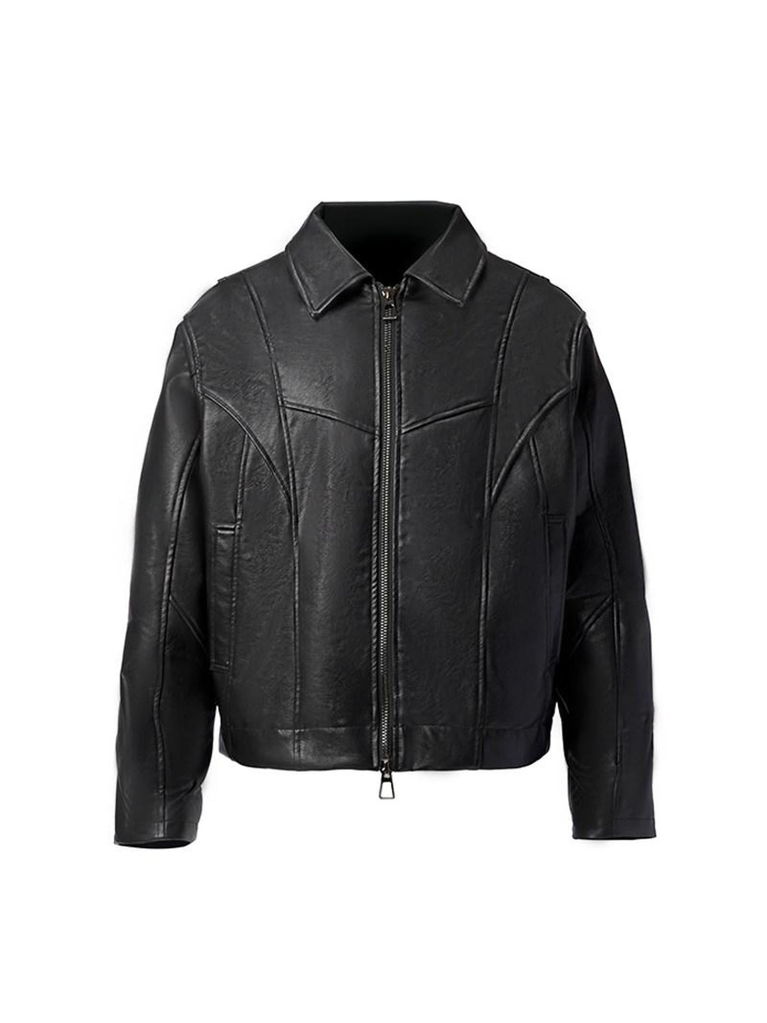 CATSSTAC Fleece Lined Warm Youthful Standard Fit Casual Black Zip Front Leather Jackets
