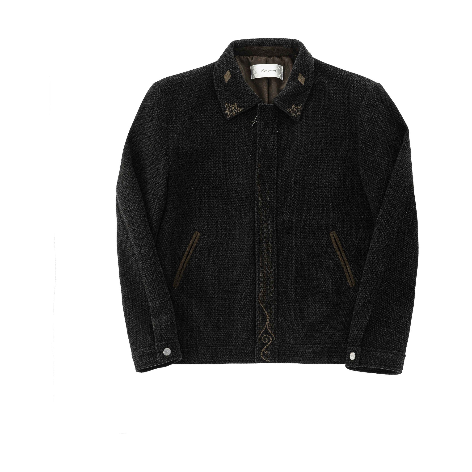 Embroidered Chenille Slim Fit Turn Down Collar Zip Front Men Cropped Jackets main image