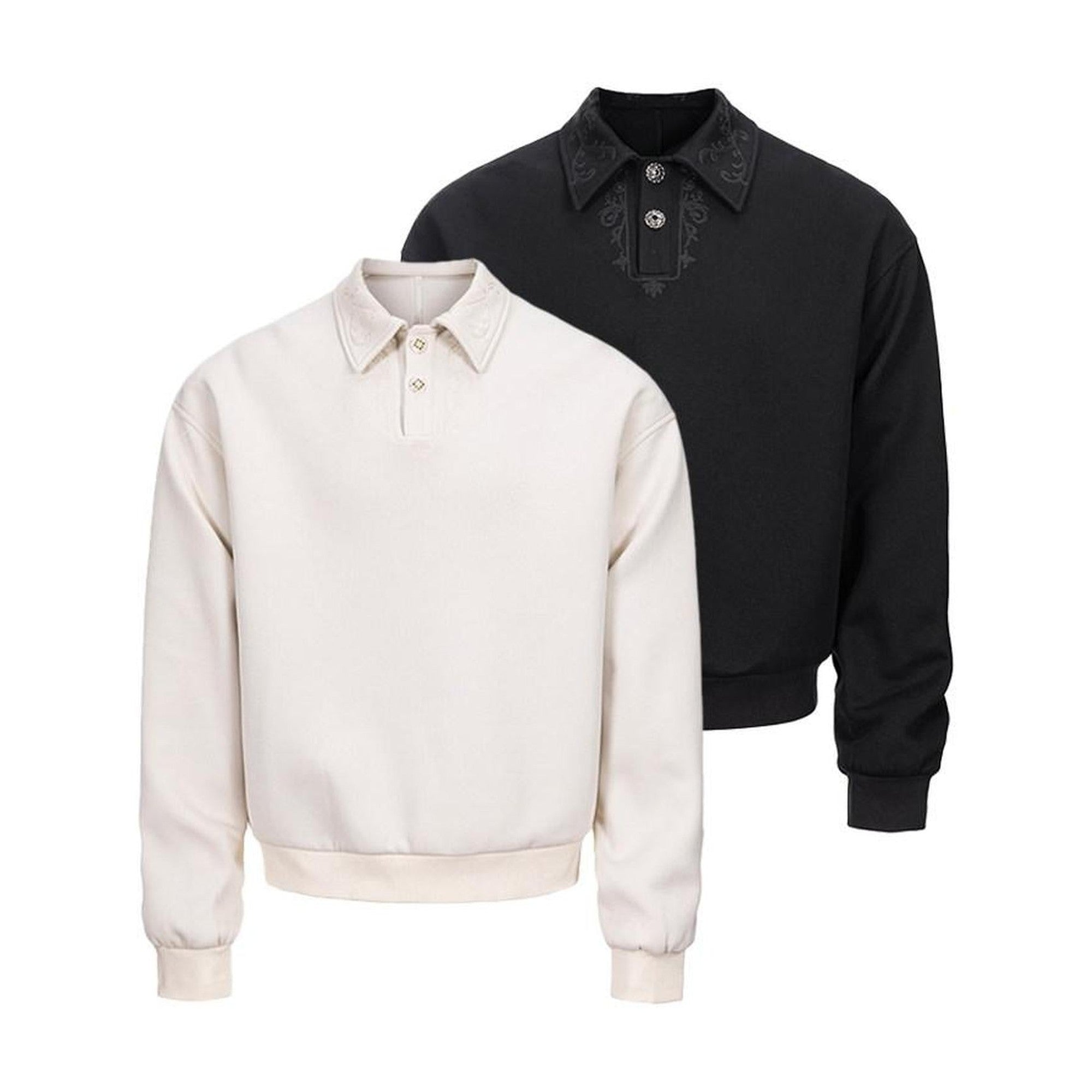 Embroidered Cotton Blend Loose V-neck Unisex Pullover Hoodies & Sweatshirts main image