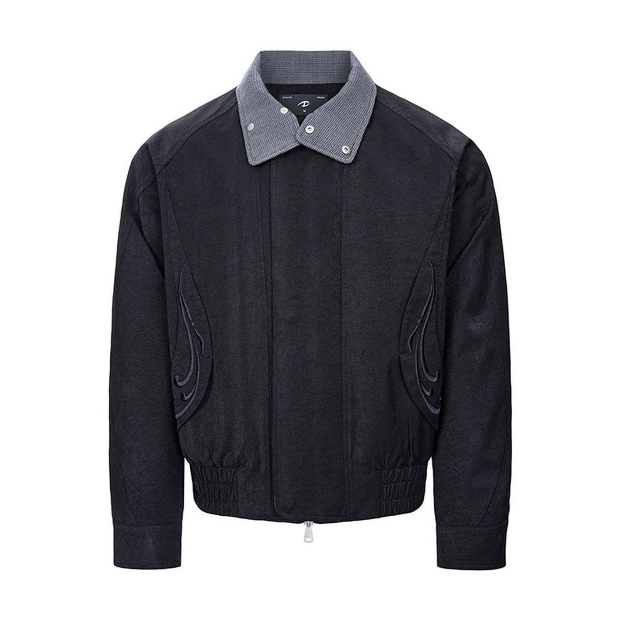 Embroidered Houndstooth Loose Fit Casual Unisex Zip Black Khaki Cropped Jackets main image