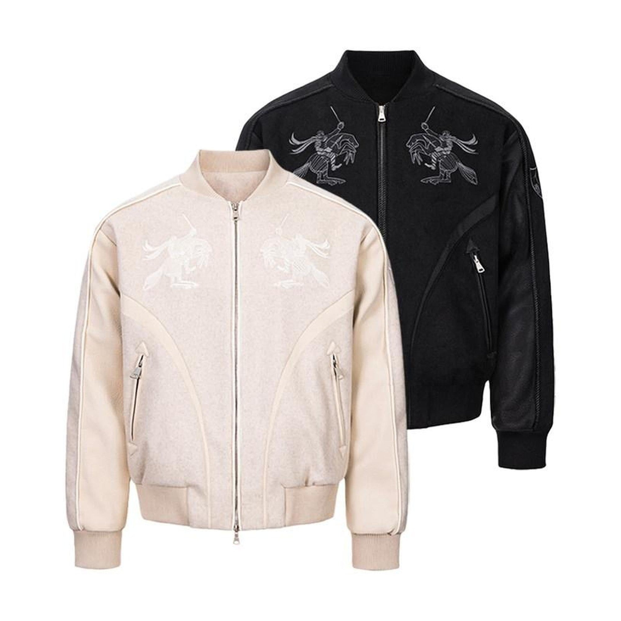 Embroidered Loose Fit Casual Unisex Everyday Zipper Round Neck Jackets main image