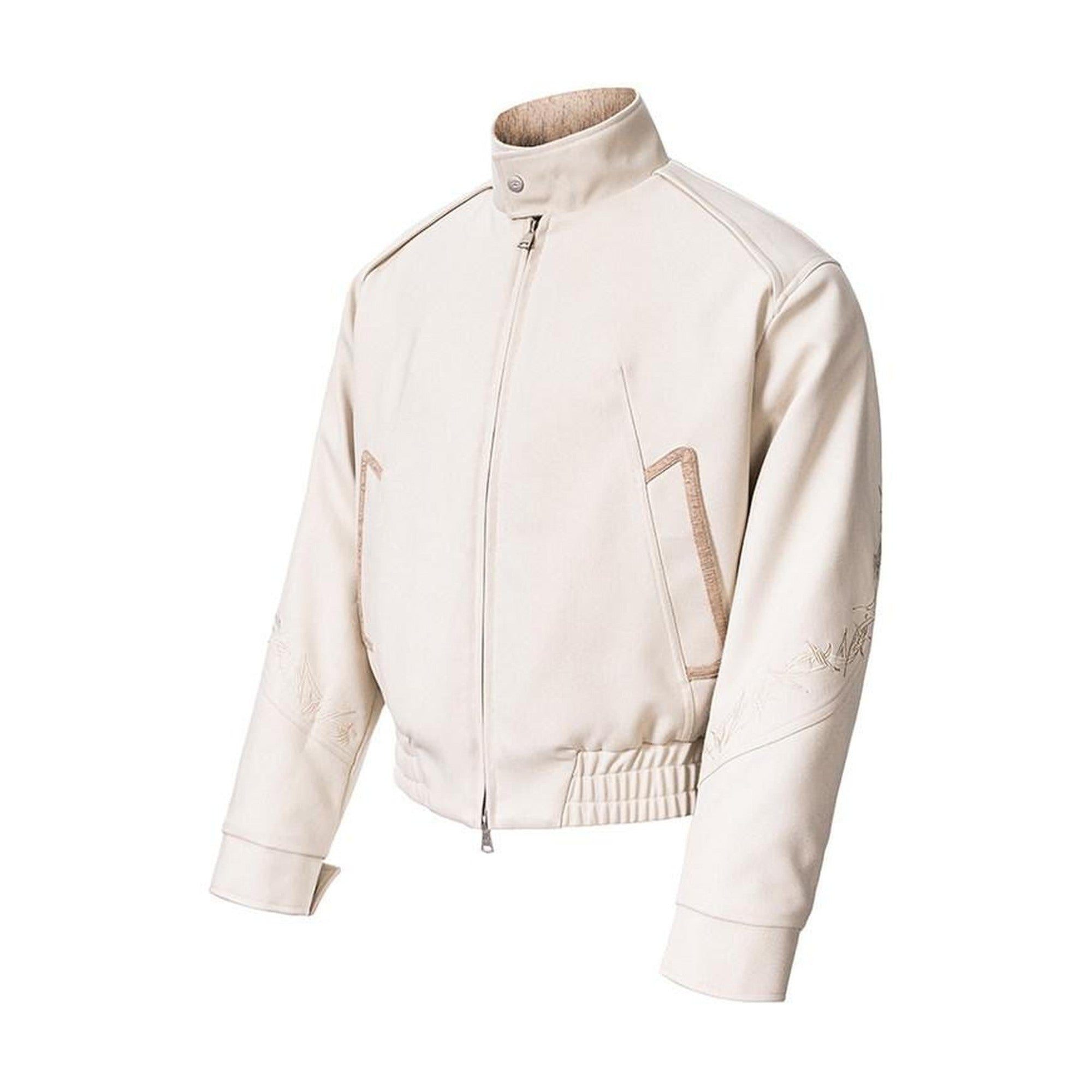 Embroidered Loose Fit Stand Collar Casual Unisex Daily Khaki Zip Front Jackets main image
