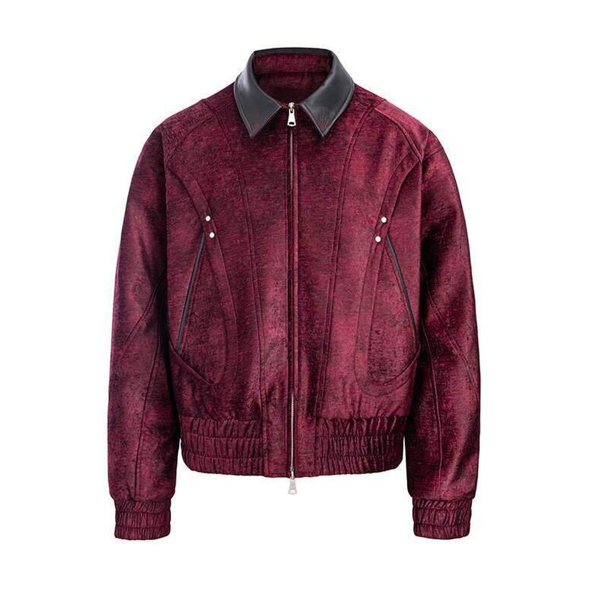 Embroidered Loose Fit Turndown Collar Zip Side Pocket Men Casual Cropped Jackets main image