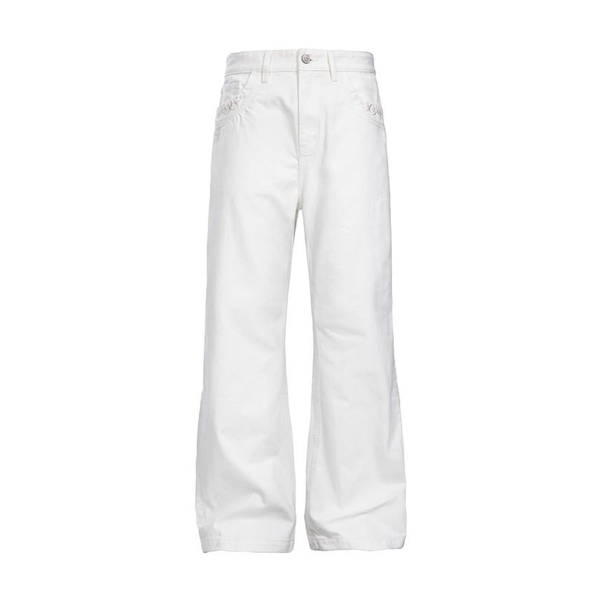 Embroidered Mid Rise Relaxed Straight Zip Fly Black Gray Straight Leg Jeans main image
