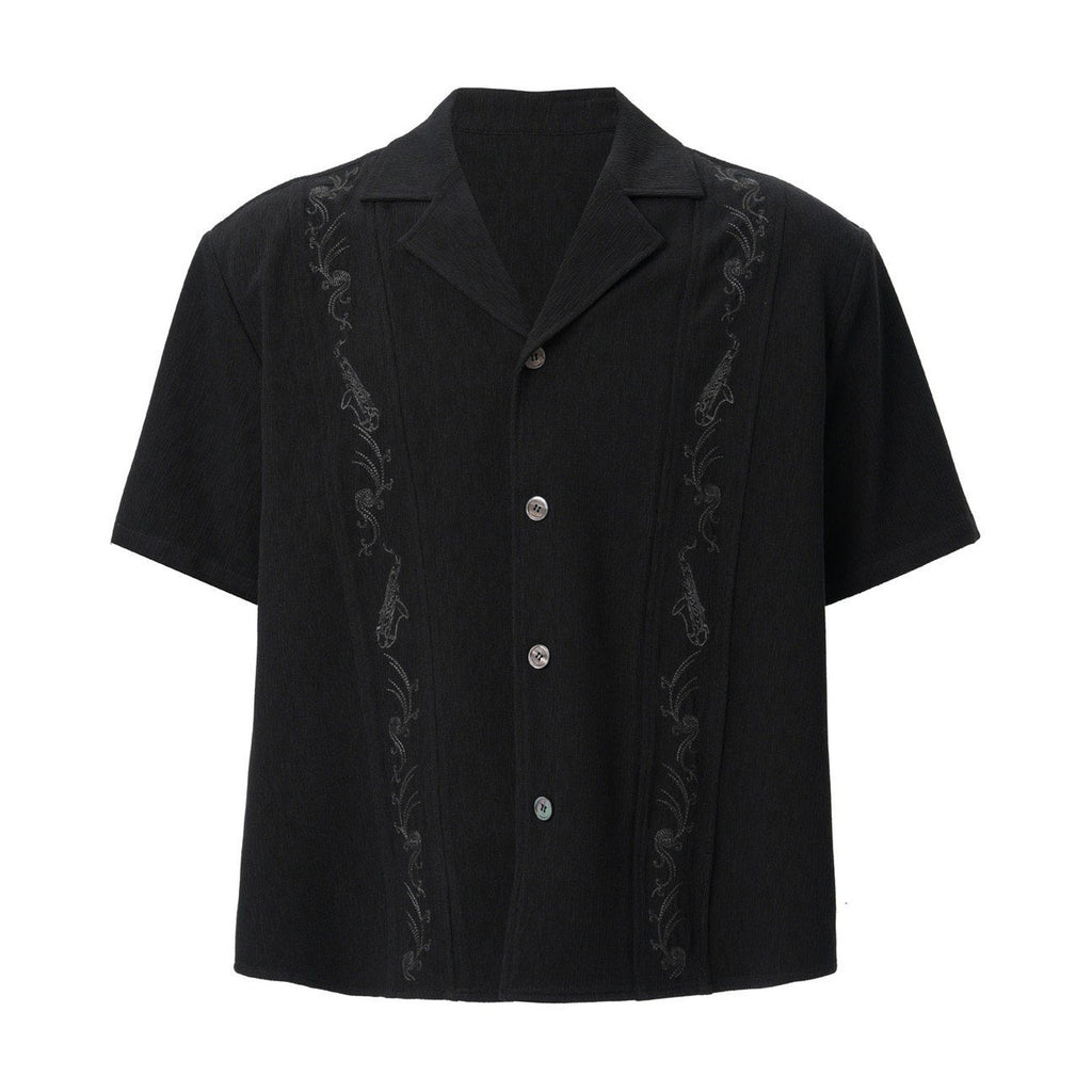 Embroidered Non Iron Loose Unisex Cuban Shortsleeve Polycotton Camp Collar Shirts main image