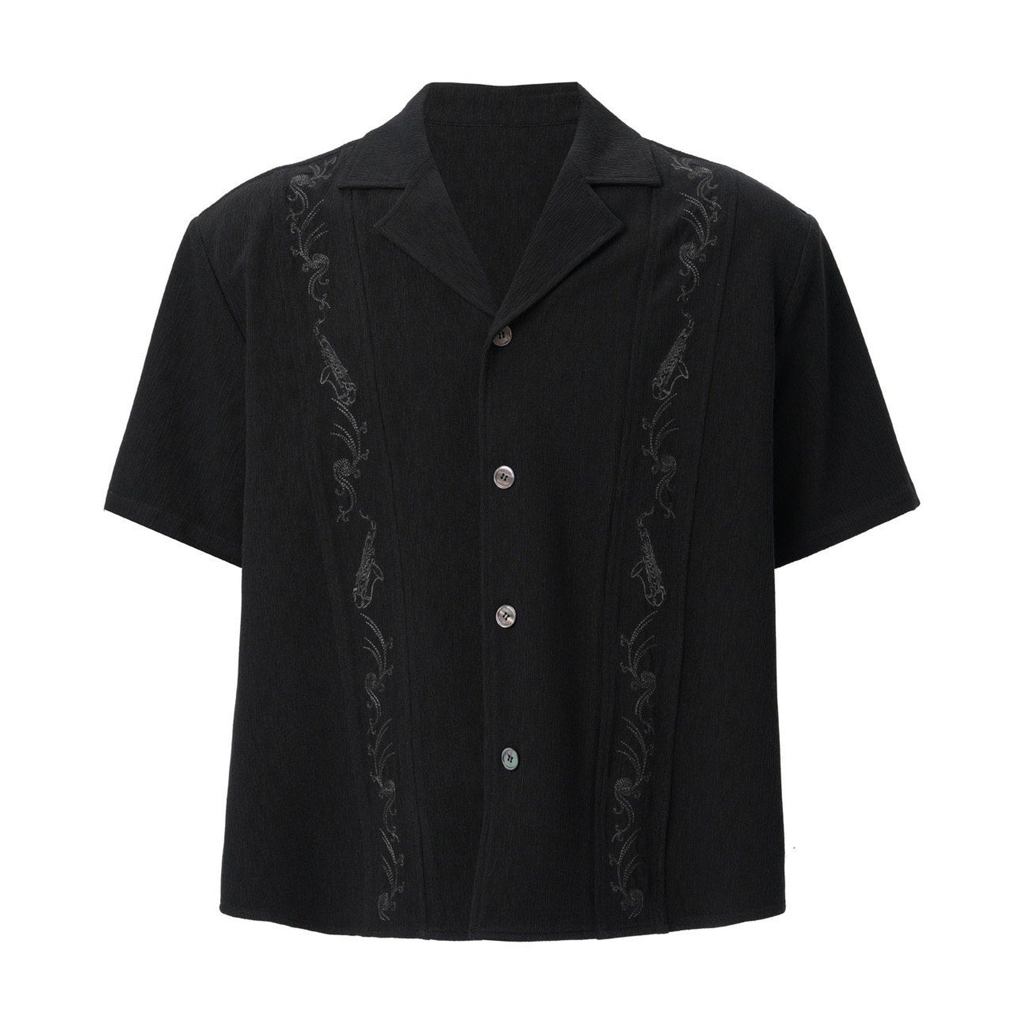 Embroidered Non Iron Loose Unisex Cuban Shortsleeve Polycotton Camp Collar Shirts main image