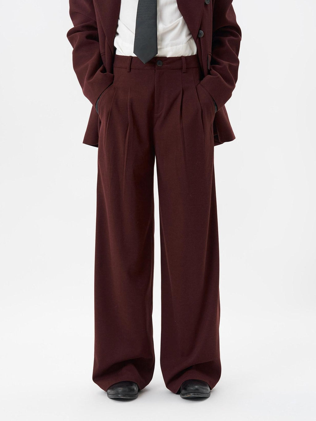 BALITONE No Iron Straight Cut Mid Rise Dark Wine Polyester Straight-Leg Casual Trousers