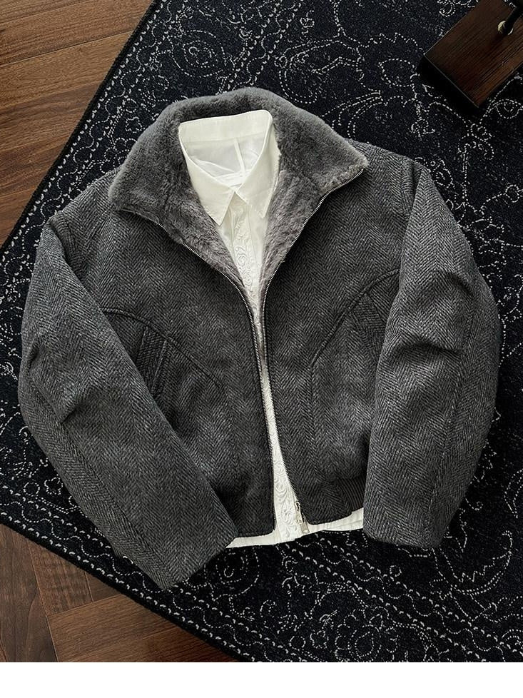 CATSSTAC Extra Warm Loose Stand Collar Casual White Duck Down Dark Gray Down Jackets