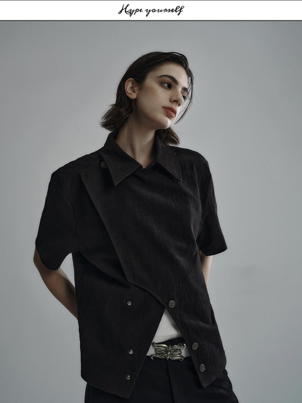 Hypeyourself Breathable Linen Cotton Blend Loose Fit Short Sleeve Open Front Unisex Shirts