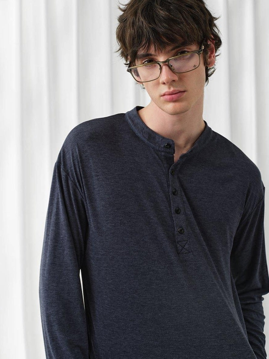 VLABMADE Wrinkle Free Lyocell Wool Relaxed Henley Unisex Citywalk Long Sleeve T-Shirts