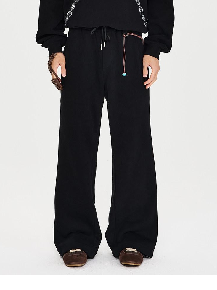 CATSSTAC Loose Mid Waist Trendy Sport Youth Solid Black Gray Straight Pants
