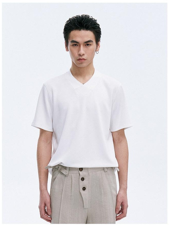 CATSSTAC Lightweight V-neck Loose Fit Trendy Youth Daily Solid Short Sleeve T-Shirts