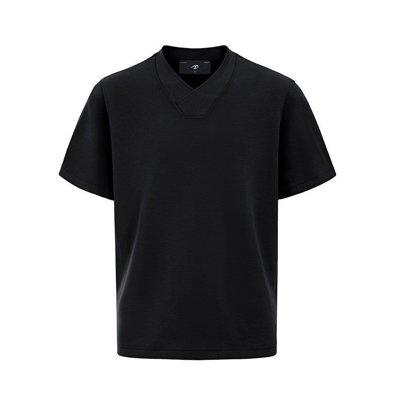 CATSSTAC_Lightweight_V-neck_Loose_Fit_Trendy_Youth_Daily_Solid_Short_Sleeve_T-Shirts_MISSTT